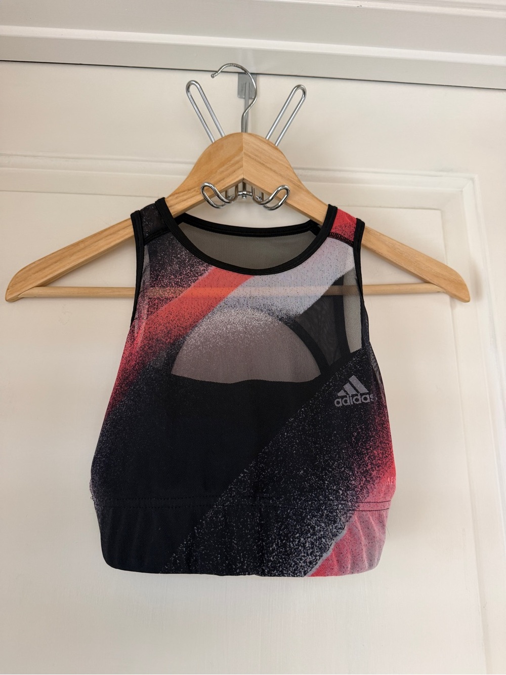 adidas Black and Coral Mesh-Back Crop Sports Bra